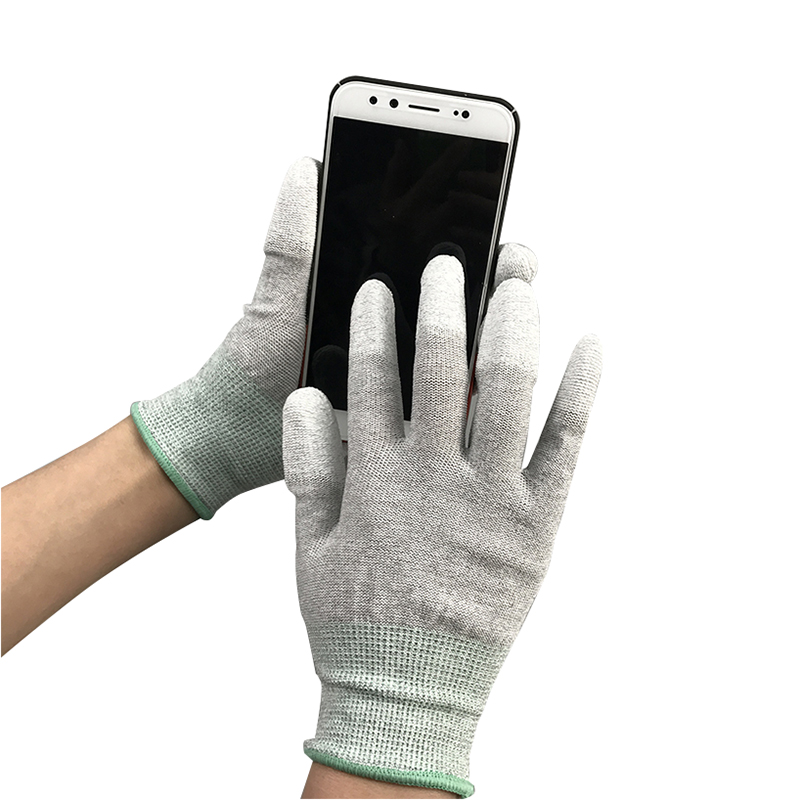 Hiilikuitu Nylon ESD -sormi PU -päällystetty hansikas